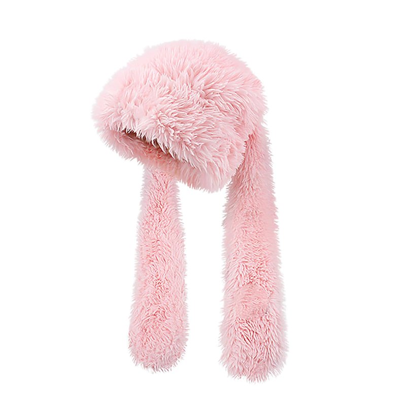 yolrdiw Y2k Grunge Punk Bunny Ears Hat Winter Warm Fuzzy Cap Scarf Emo Accessories for Unisex Pink