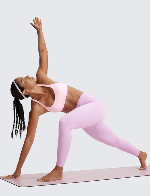 CRZ YOGA Naked Feeling Cross Back Sports Bras for Women - Strappy Back Padded Medium Support Wireless Gym Cami Workout Yoga Strawberry Pink Small