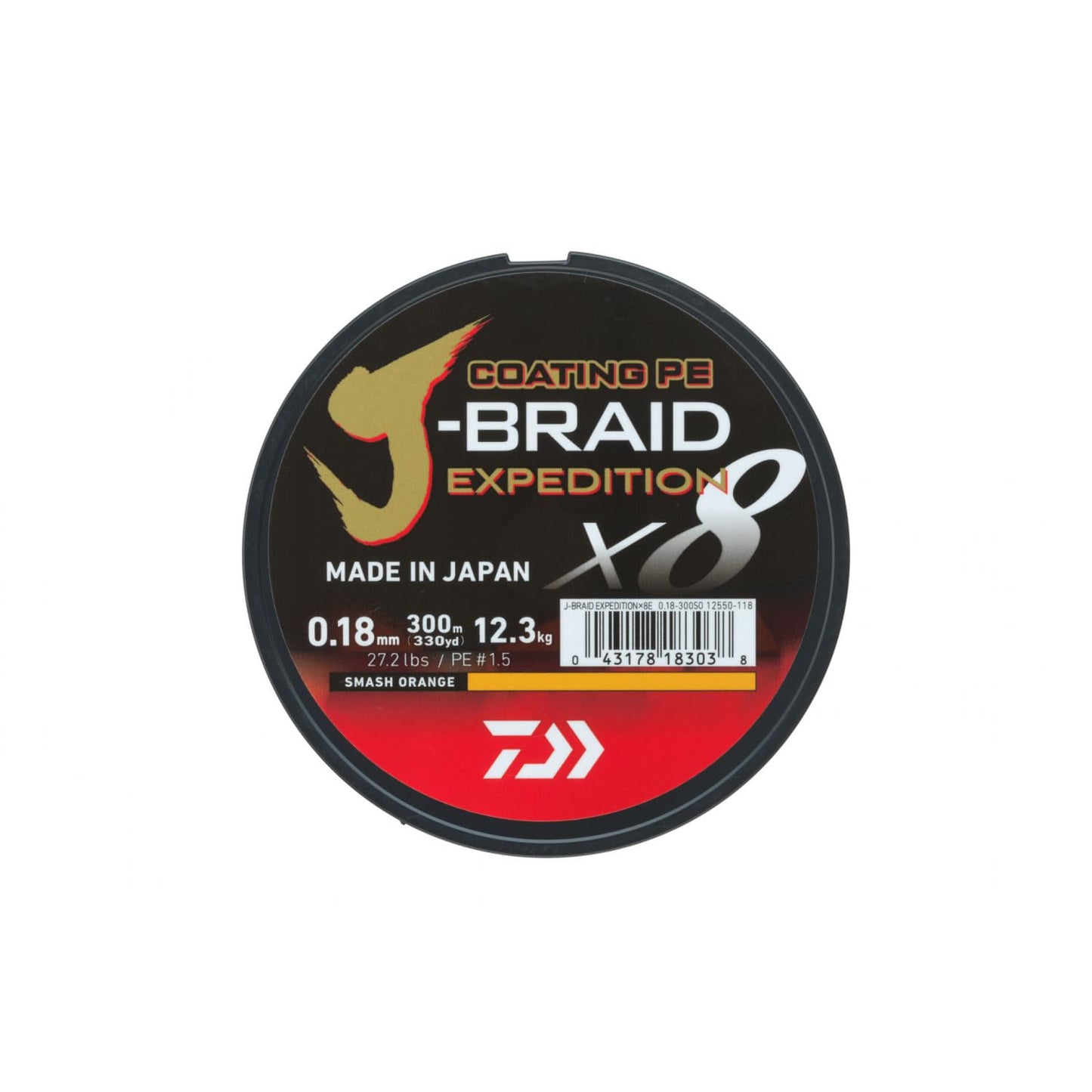 DAIWA J-Braid Expedition X8E, 0.20mm, 16.0kg/35.3lbs, 165yds, Smash Orange, Braided Fishing Line