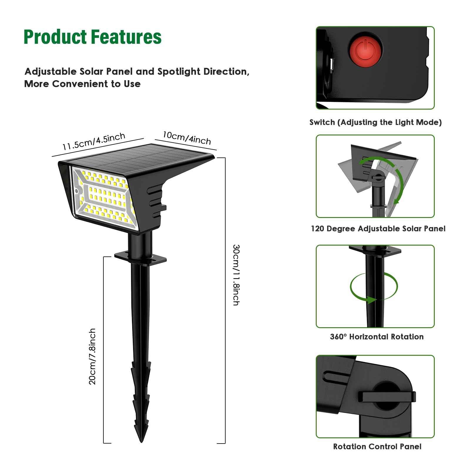 LAMKEEP Solar Spot Lights Outdoor with 60 LED & Auto On/Off, 2 Pack Solar Lights Outdoor Waterproof IP68 with 3 Lighting Modes, 2-in-1 Solars Landscape Light for Outside, Garden, Yard(Cool White)