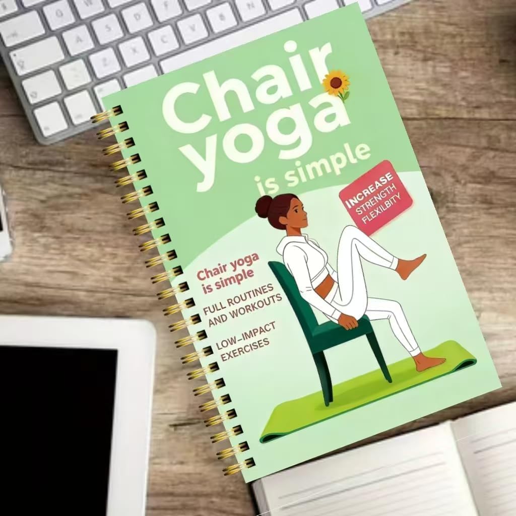 Skiennix 30-Day Chair Yoga Guide - 60 Beginner Workouts for Weight Loss & Flexibility | Spiral Bound (5.5x8.3 Inch, Cyan)