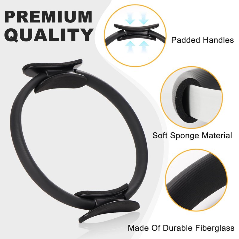 WOCUME Pilates Ring Fitness Circles Set, Dual Padded Handles Home Pilates Equipment Set for Women Includes 2 Pilates Ring, 2 Pilates Mini Ball, and 5 Resistance Bands At Home Pilates Workout Set
