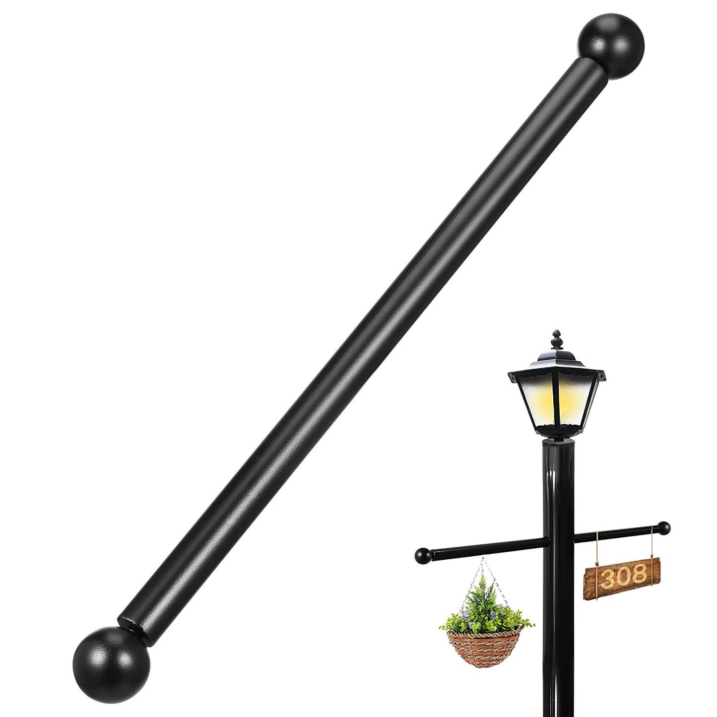 Generic Bracket lamp Post :16" Garden Light Outdoor Lamps Ladder Frame Thread lamp Post Cross arm Flag flagpole Small Ball Cross arm Handle Replacement
