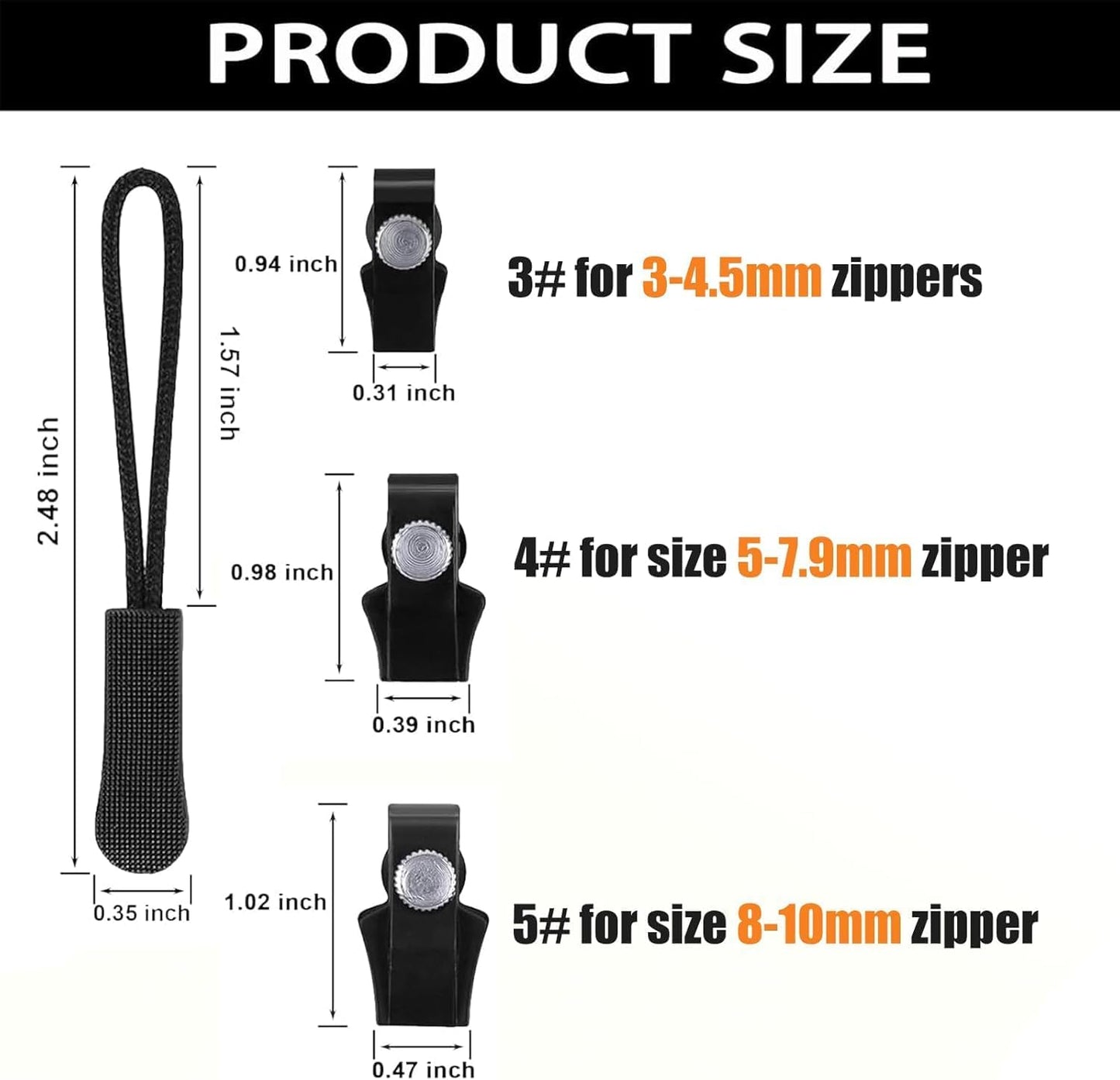 Universal Zipper Repair Kit - Quick Install Replacement Zippers for Jackets, Luggage & Bags - 3 Sizes