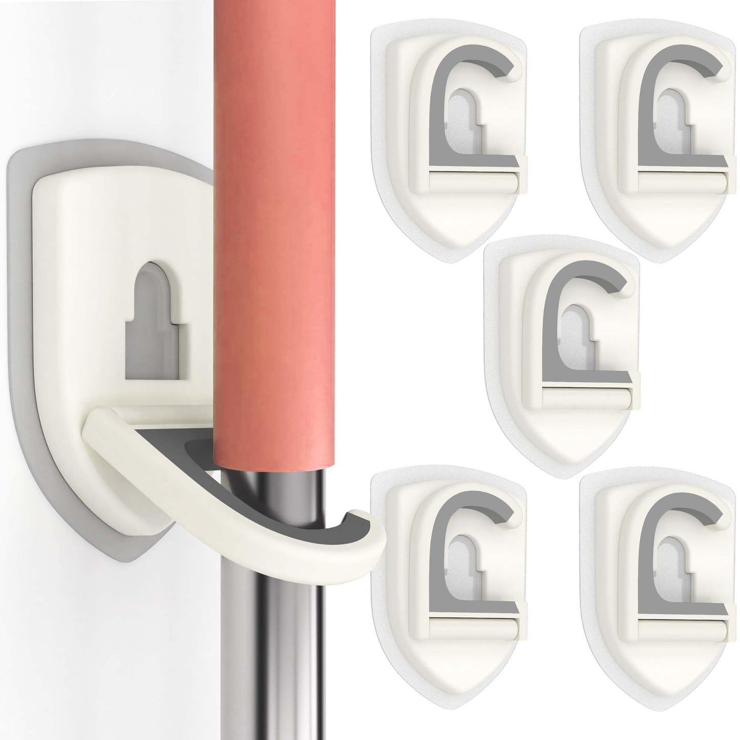 ROCKYGFI Broom Holder Wall Mount Self Adhesive, Broom and Mop Organizer Wall Hanging, No Drilling Anti-Slip Broom Hook Over Door for Home, Kitchen, Garden, Garage Storage 5-Pack