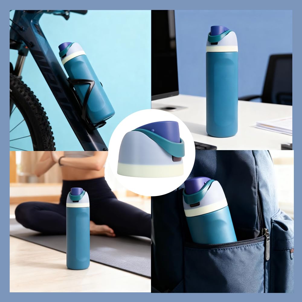 NebkDask Replacement Lid for Owala Freesip - Fits 16oz, 24oz, 32oz Bottles,BPA-Free， Leakproof Cap Water Bottle for Owala Bottles with Two Gasket Replacement Stoppers and O Seal Rings（Sky Teal）