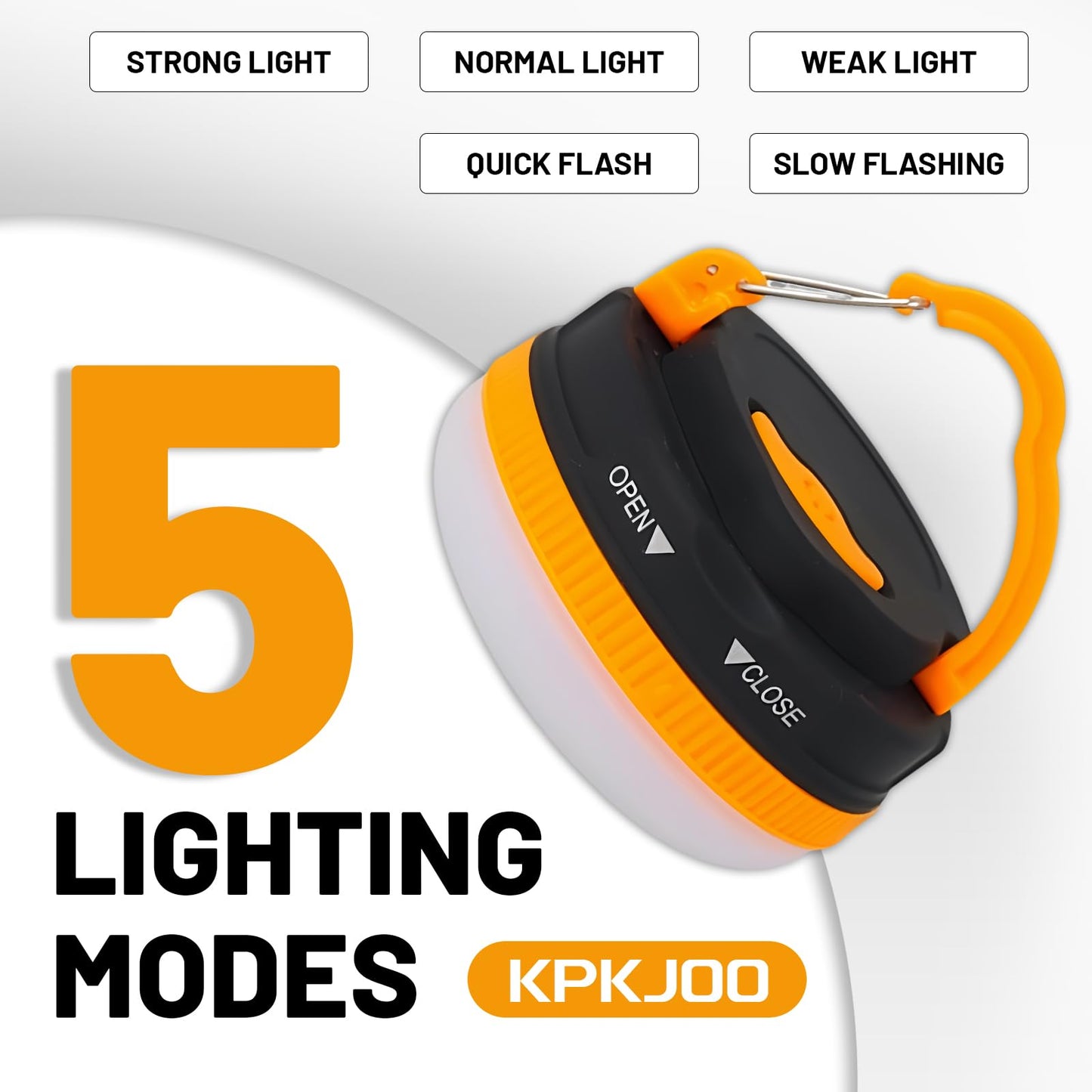 Portable LED Camping Lantern, Collapsible with Carabiner Hook in Eye-Catching Black and Orange – Your Go-to Gear for Nighttime Fun! Adventure Ready！