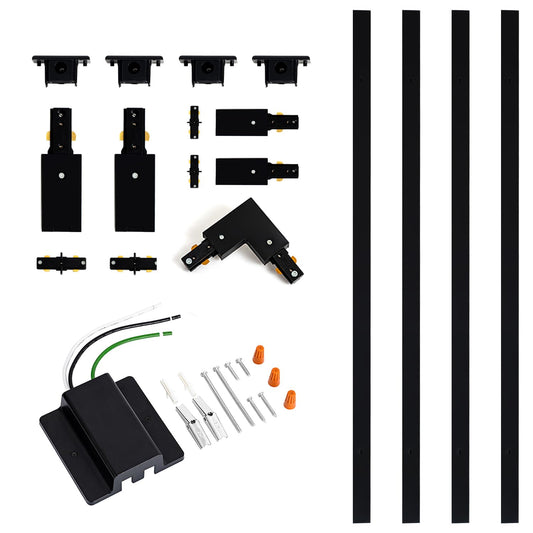 VANoopee 13FT H Track Lighting Rails Black, H Type Track Lighting Kit with Floating Canopy Connector, End Caps, Live End Feeds, I T & L Connectors, Compatible with Single Circuit H Style Track System