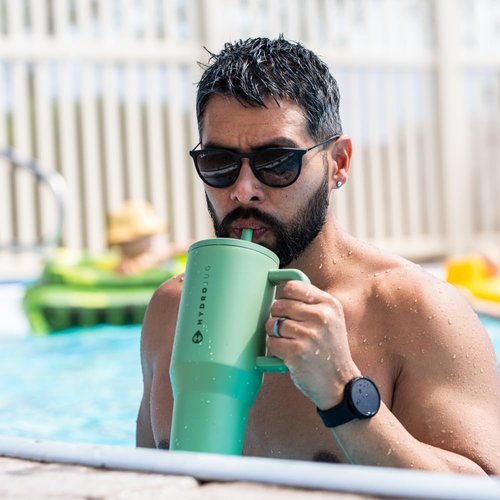 HydroJug Traveler - 32 oz Insulated Water Bottle with Handle & Flip Straw | Leak Resistant, Sage