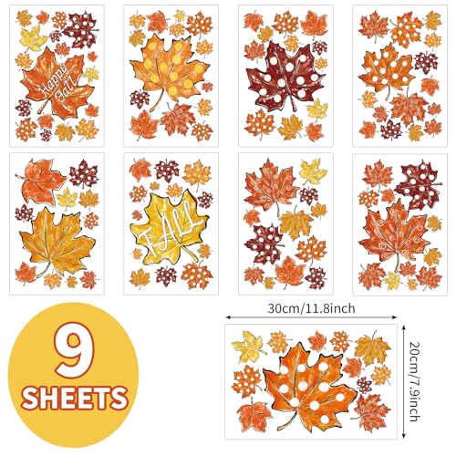 Fall Wall Stickers Maple Leaves Oil Painting Wall Decals Autumn Room Mural Stickers for Thanksgiving Home School Office Party Decor, 7.9 x 11.8 Inch, 9 Sheets