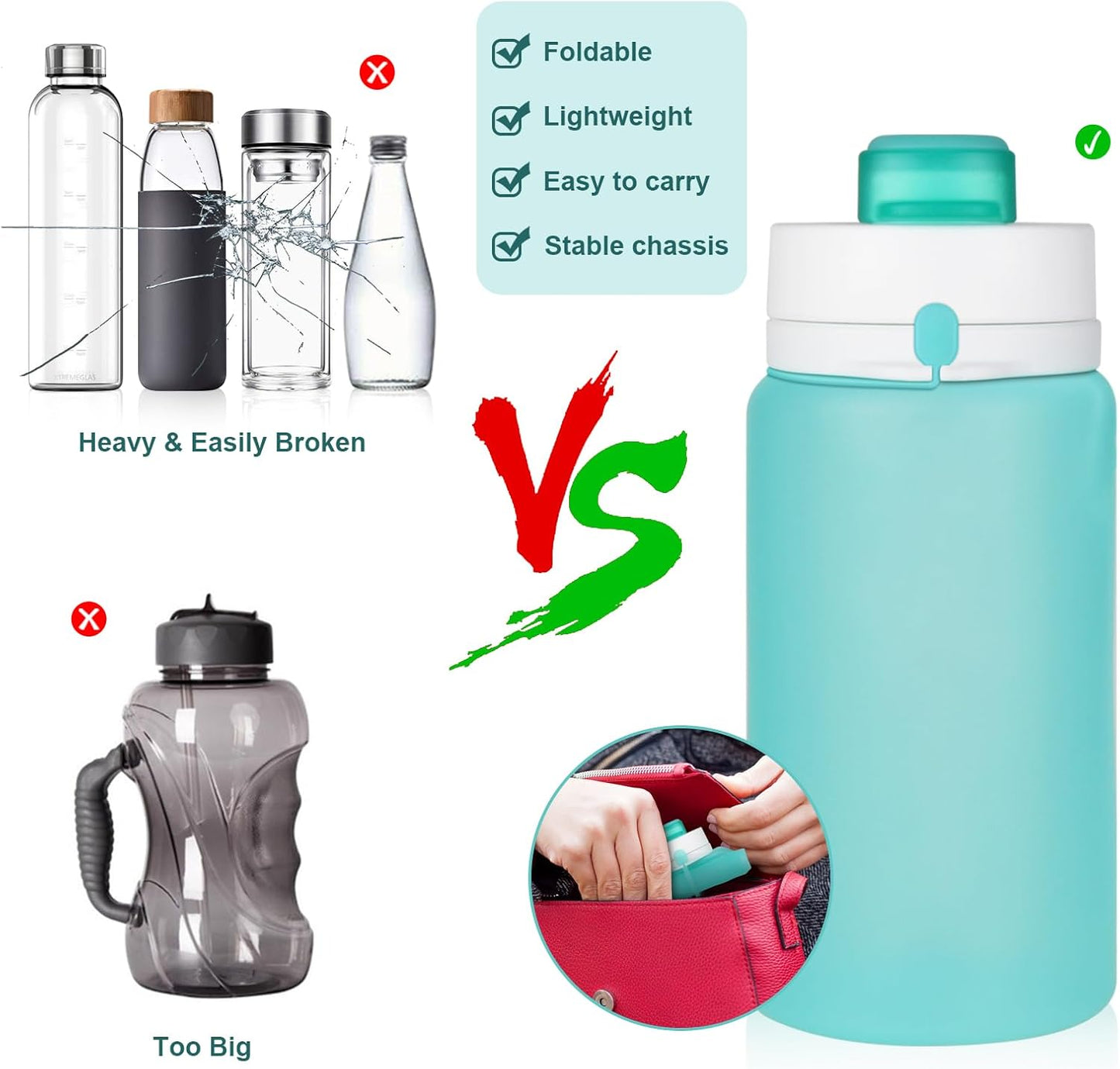 PLTCAT Collapsible Silicone Water Bottle - BPA Free, Lightweight & Leak-Proof | Ideal for Travel, Gym & Hiking