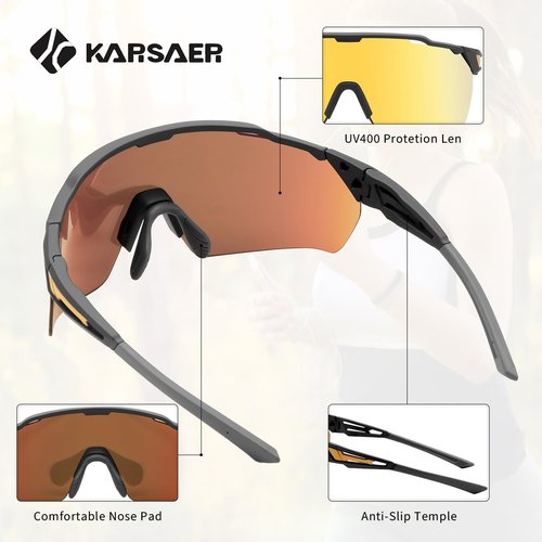Karsaer Sports Sunglasses for Men and Women, TR90 Frame Half Rim Glasses for Running Cycling Driving Golf UV Protection