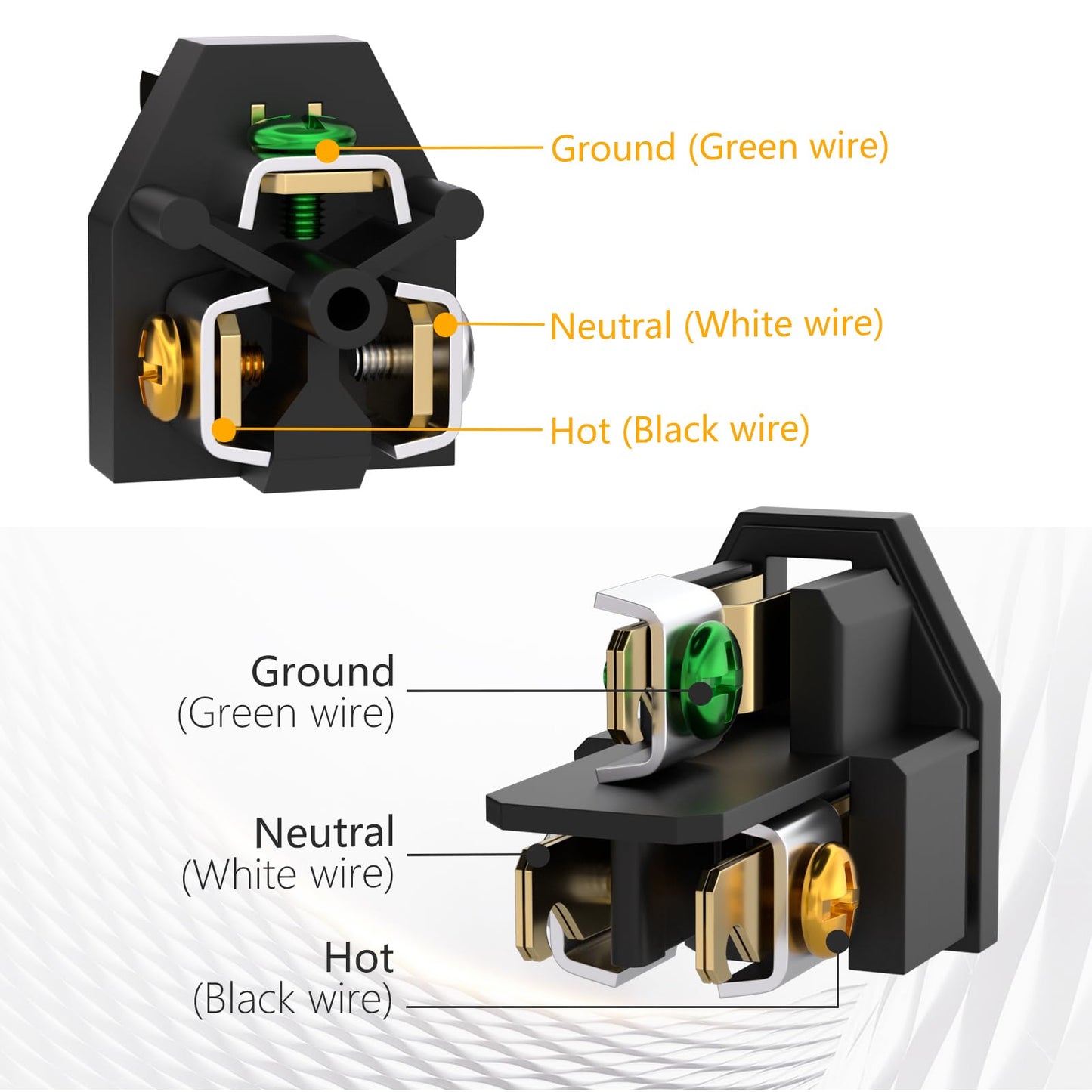 STARELO 5PCS Electrical Replacement Plug NEMA 5-15P Extension Cord Ends Black Shell 125V 15A 2Pole 3Wire.(Male)