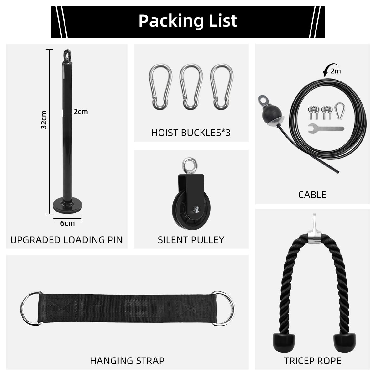 SUNMEG LAT and Lift Pulley System, Weight Cable Machine for Power Cage & Squat Rack, LAT Pulldown Attachments for Triceps Pull Down, Biceps Curl, Back & Forearm Workouts - Home Gym Equipment