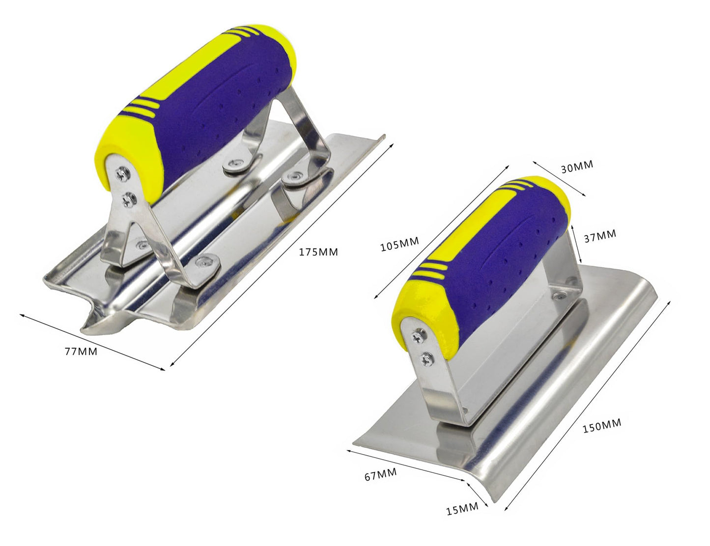 Concrete Tools Set 3 PC Stainless Steel Flat Finishing Trowel (11" x 4") plus Concrete Edger (6" x 3", 1/2"R) and Groover (6" x 3", 1/2"W,1/2"D) Stucco Cement Kit Masonry Construction Hand Kit