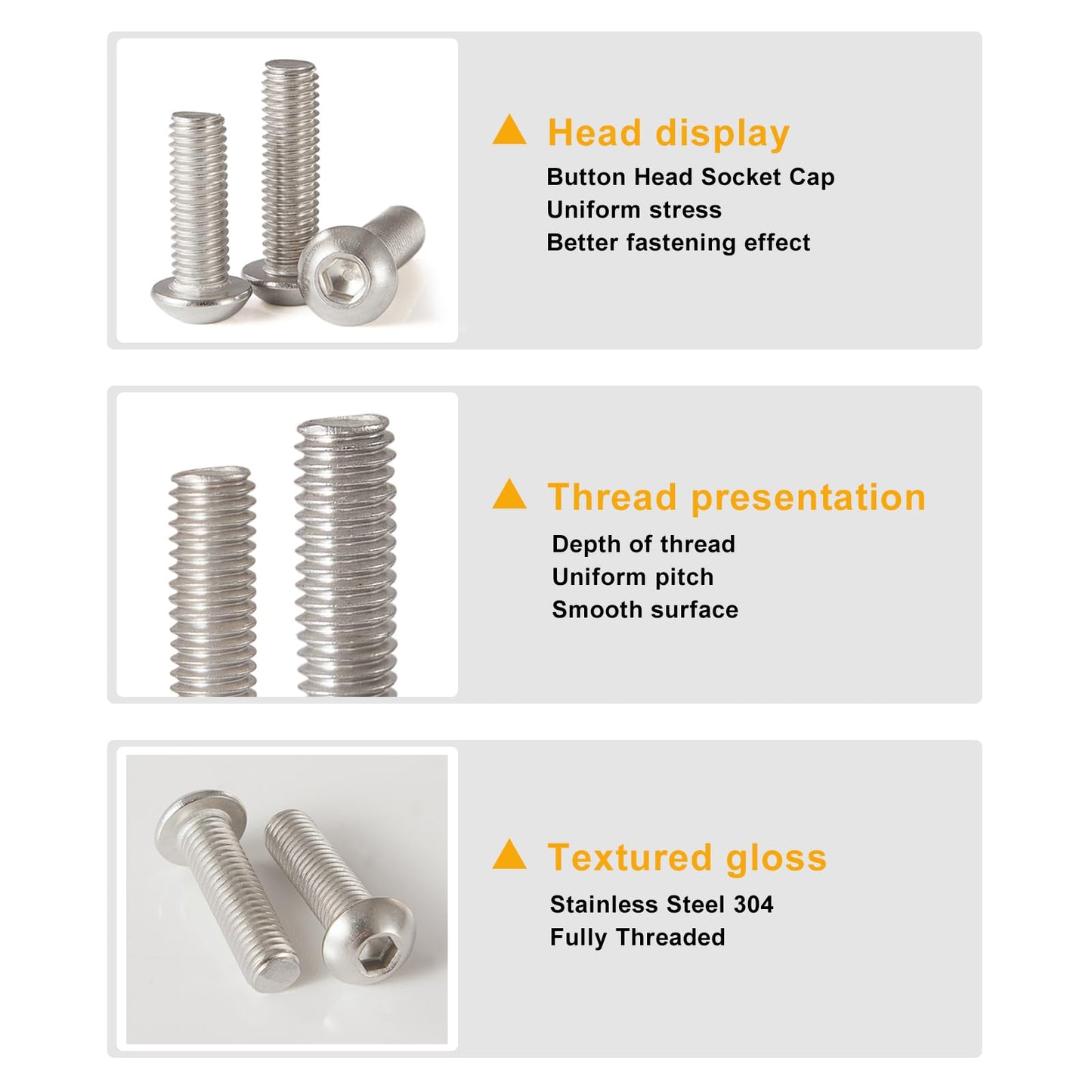 GuoYomm 50PCS M5 x 50mm 60mm 70mm 80mm, Button Head Socket Cap Screws Bolts Nuts Kit, Stainless Steel 304, Metric Allen Hex Drive, Fully Threaded