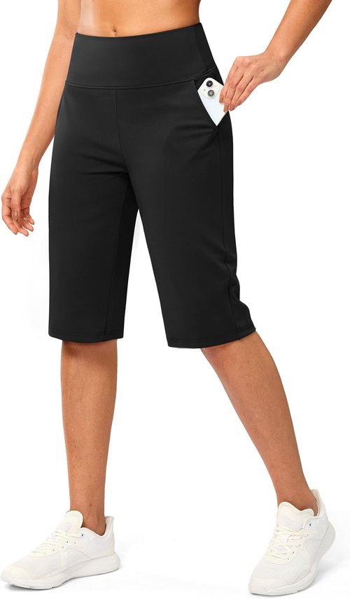 G Gradual Women's Bermuda Shorts - High-Waisted Knee-Length Capris with Pockets | Athletic Casual Style