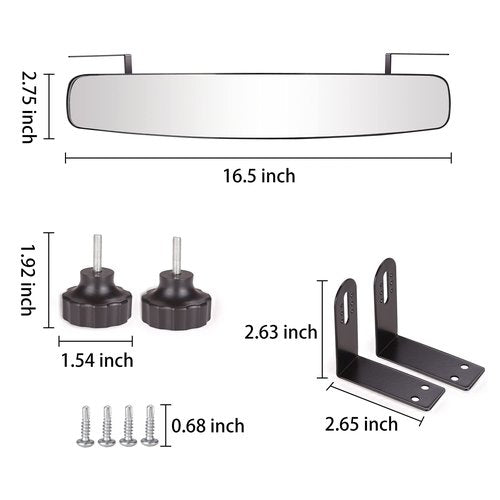 10L0L Golf Cart Rear View Mirror for Yamaha EZGO Club Car - Universal Golf Cart Mirrors 16.5" Extra Wide 180 Degree Panoramic RearView Mirror