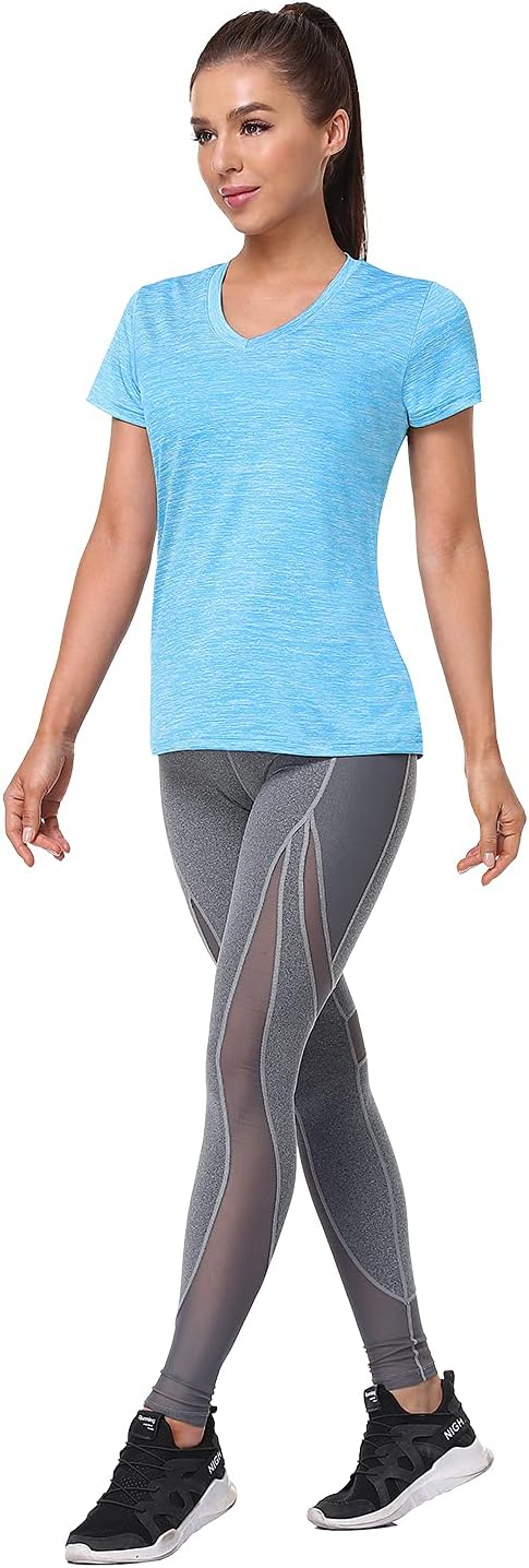 Skiennix Women's Moisture-Wicking Athletic V-Neck T-Shirt - 5-Pack, Short Sleeve, Comfortable Fit