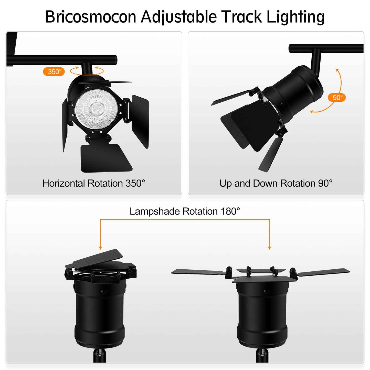 Bricosmocon 4 Light Track Lighting Fixtures Ceiling, Black Track Lighting with Rotatable Heads, Vintage Industrial Ceiling Spotlight Light for Kitchen/Living Room/Bedroom,GU10 Bulb Not Included
