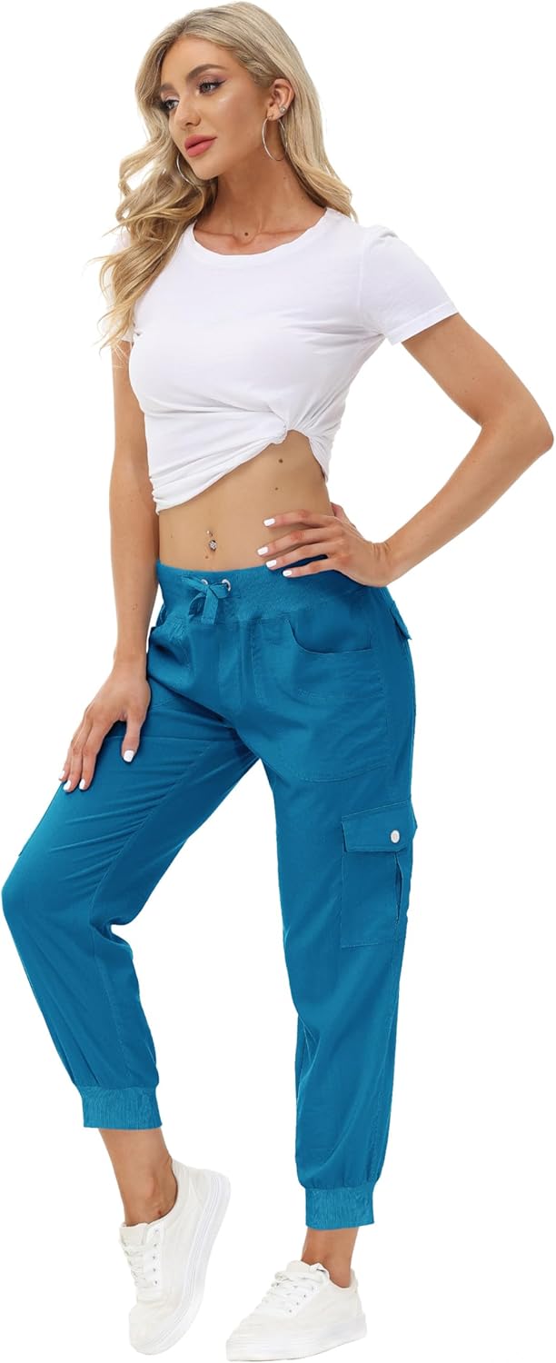 MoFiz Women's Hiking Cargo Pants - Lightweight Quick-Dry Travel Joggers with Elastic Waist & Pockets