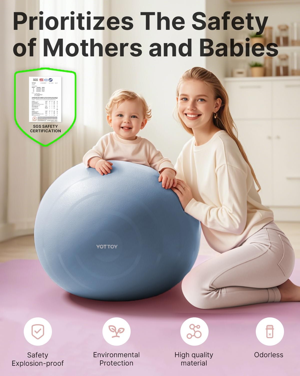YOTTOY Anti-Burst Exercise Ball for Working Out, Yoga Ball for Pregnancy,Extra Thick Workout for Physical Therapy,Stability Ball for Chair Fitness with Pump (Blue)