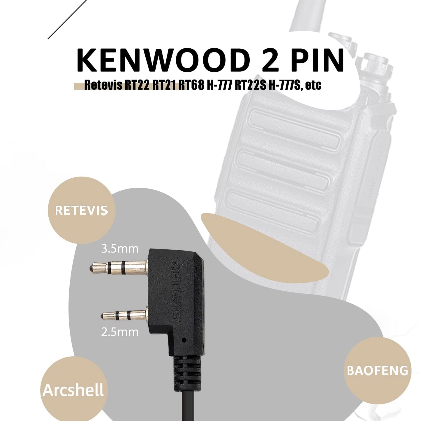 Retevis Walkie Talkie Earpiece with Mic, in-Ear, Coil Tube, with PTT, 2 Pin, for RT22 RT68 RT21 H-777 RT27 RT86, Compatible with SAMCOM, Kenwood 2 Way Radio, Security Two Way Radio Headset(1 Pack)