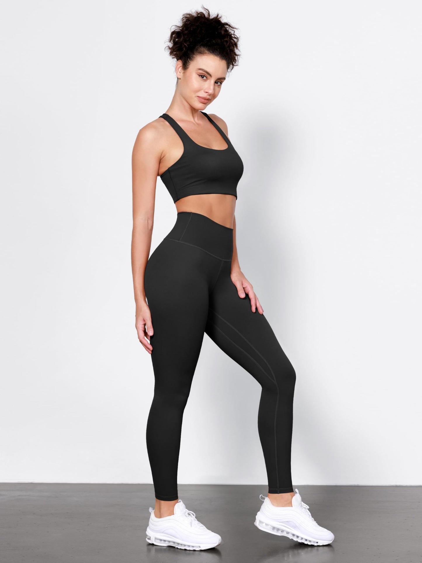 ODODOS Tummy Control Full Length Compression Leggings with Inner Pocket for Women, 28" High Waist Workout Running Yoga Pants, Black, Medium