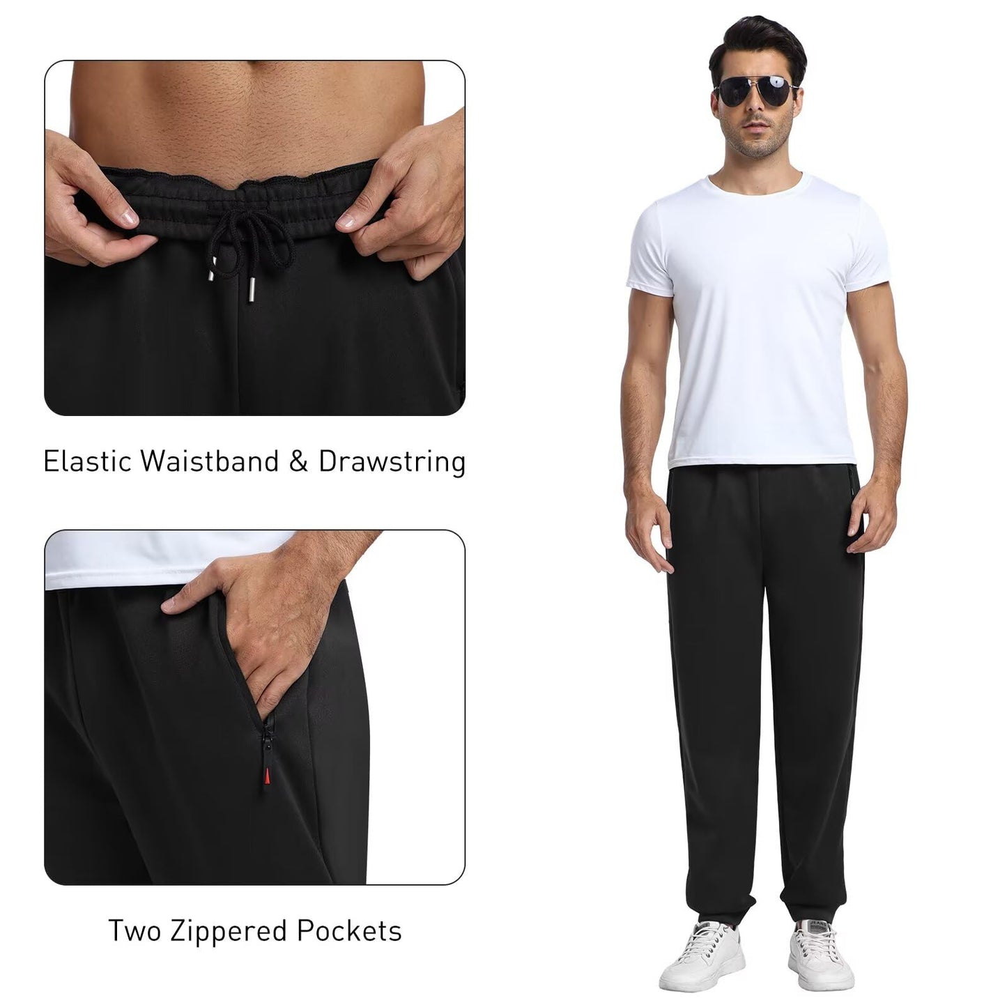 KGKE Men's Sweatpants Athletic Pants with Pockets,Jogger for Men Black/Black/Grey/Dark Grey/Navy L