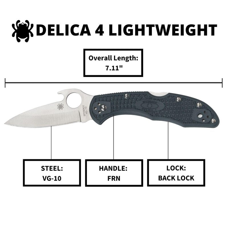 Spyderco Delica 4 Lightweight Signature Knife with 2.90" Saber-Ground Steel Blade and Emerson Opener - PlainEdge - C11PGYW