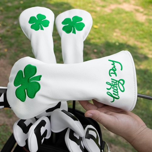 Montela Golf Club Covers Lucky Clover Golf Driver Covers Fairway Wood Head Cover Hybrid Headcover Leather 3 Wood Headcovers Golf Head Covers for Scotty Cameron Taylormade Titleist Odyssey