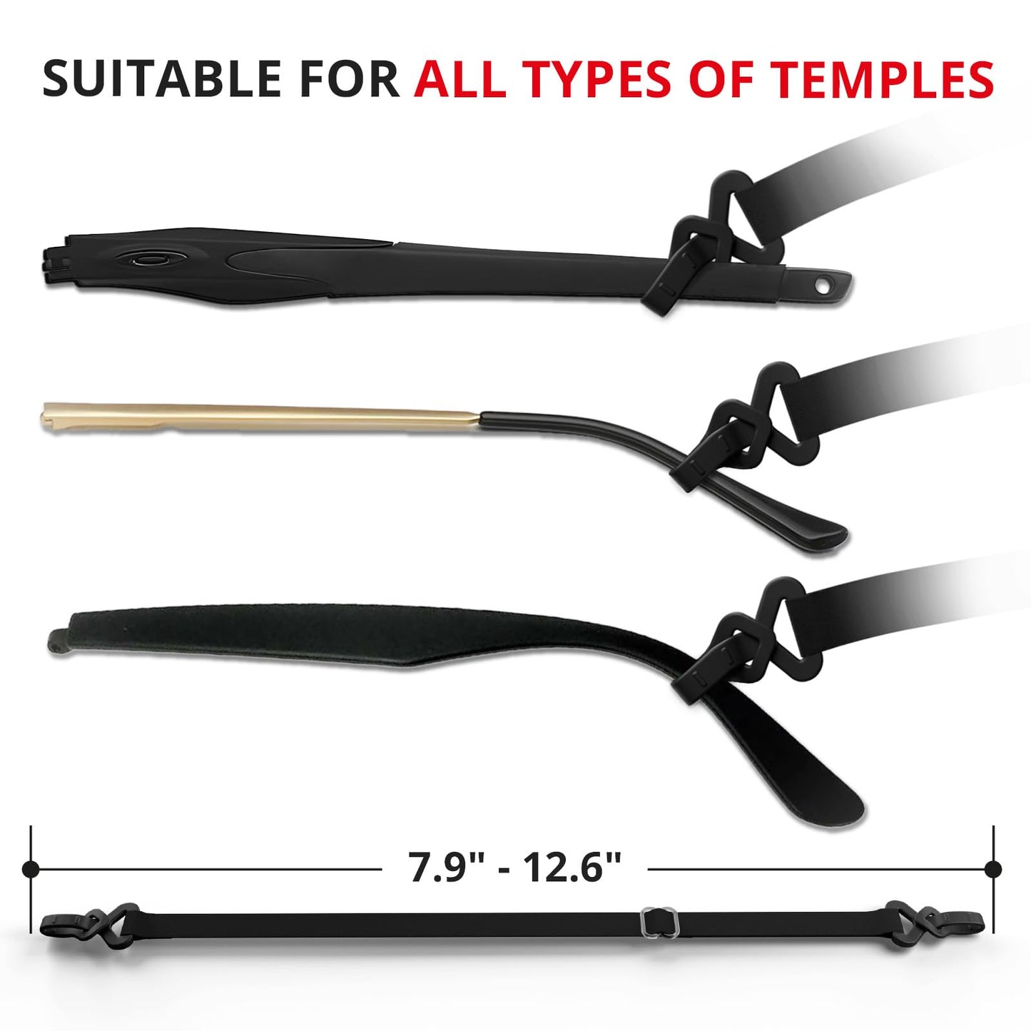 X-Protector Eye Glasses Strap - 4 PCS, Black - Sunglasses Strap with Universal Glasses Holder - Adjustable Eyeglasses Straps [2025 Design]