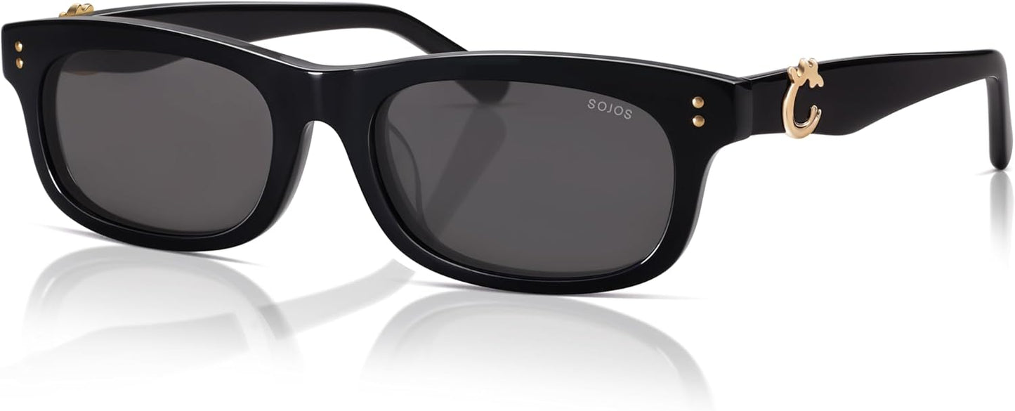SOJOS Polarized Narrow Rectangle Sunglasses for Women - Retro Classic Acetate Frame in Lace Coral