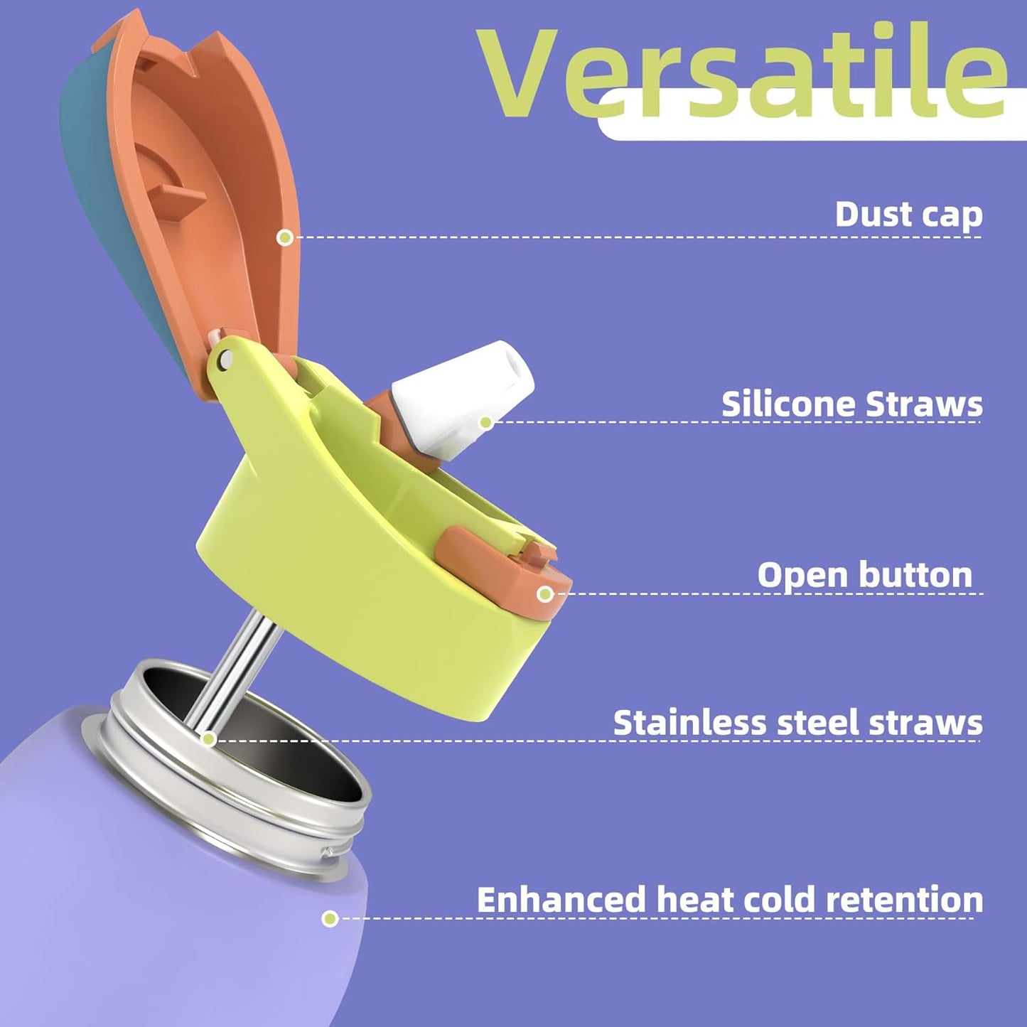Saseum Stainless Steel Water Bottle - 24 oz Vacuum Insulated with Straw & One-Click Open Design | BPA-Free for School, Sports & Travel
