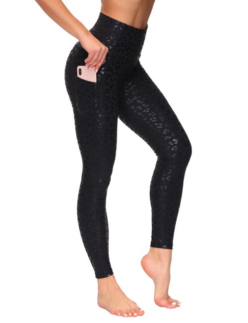 THE GYM PEOPLE Women's High Waist Yoga Pants Soft Tummy Control Athletic Workout Leggings with Deep Pockets Black Leopard