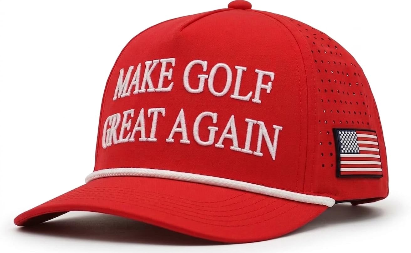 wolph American Golf Hat – Funny Golf Snapback Cap – Rope Golf Hat – Adjustable & Breathable – Funny Golf Gift for Men and Women. Red