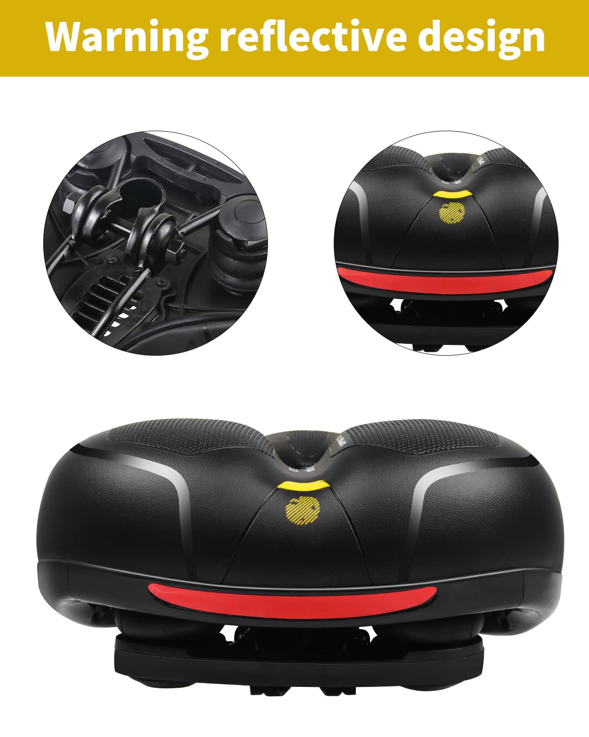 MSDADA Comfortable Bike Seat Cushion - Wide Bicycle Seat Comfort for Men Women with Dual Shock Absorption - Memory Foam Padding, Waterproof Bike Saddle for Stationary, Exercise, Mountain, Road Bikes