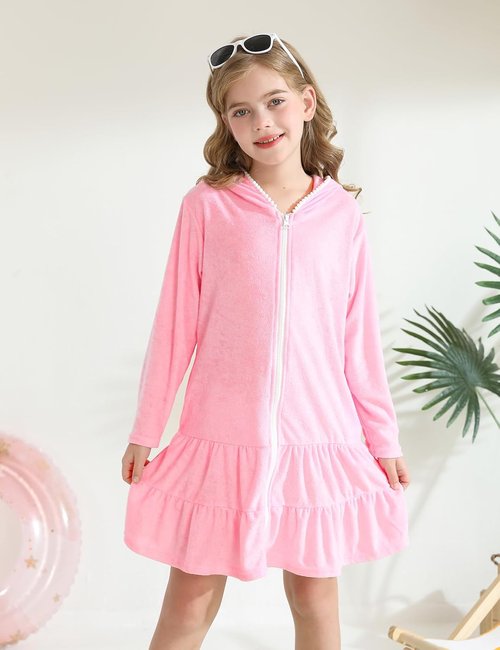 LUCKYGAL Girls Swim Cover-Up - Long Sleeve Terry Swimsuit for Beach & Pool Fun | Stylish & Comfy