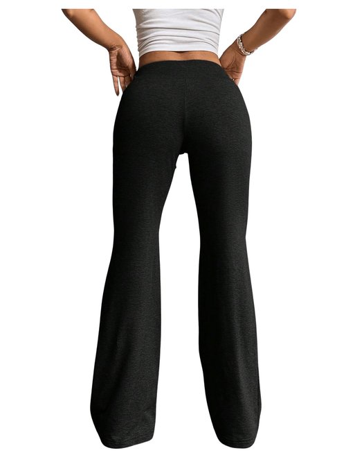 SHENHE Women's Drawstring Waist Bell Bottom Flare Leg Sweatpants Sports Causal Pants Black Small