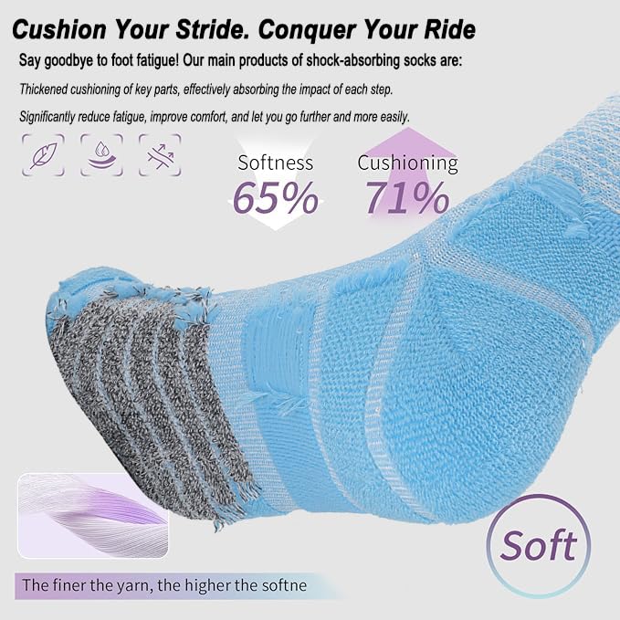 Breathable Athletic Crew Socks - Cushioned Compression, 4 Pairs, Size 6-12