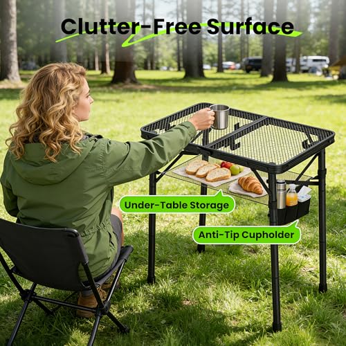 WildFinder 2x1.3 FT Folding Camping Table with Adjustable Height, Portable and Heat-Resistant