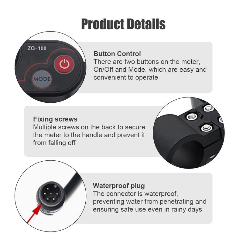 Wokyo ZQ-100 6 Pin Electric Scooter LCD Display Throttle Meter, Communication Instrument for Electric Scooter Controller, Electric Scooter Display Panel with Thumb Throttle Control
