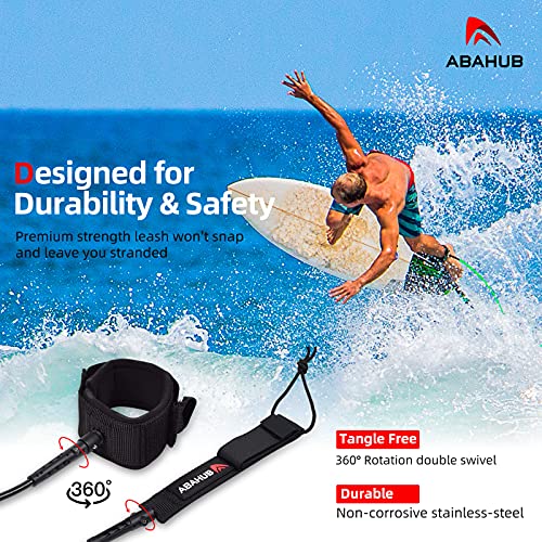 Premium Surfboard Leash - 6ft Tangle Free Legrope Strap - Black