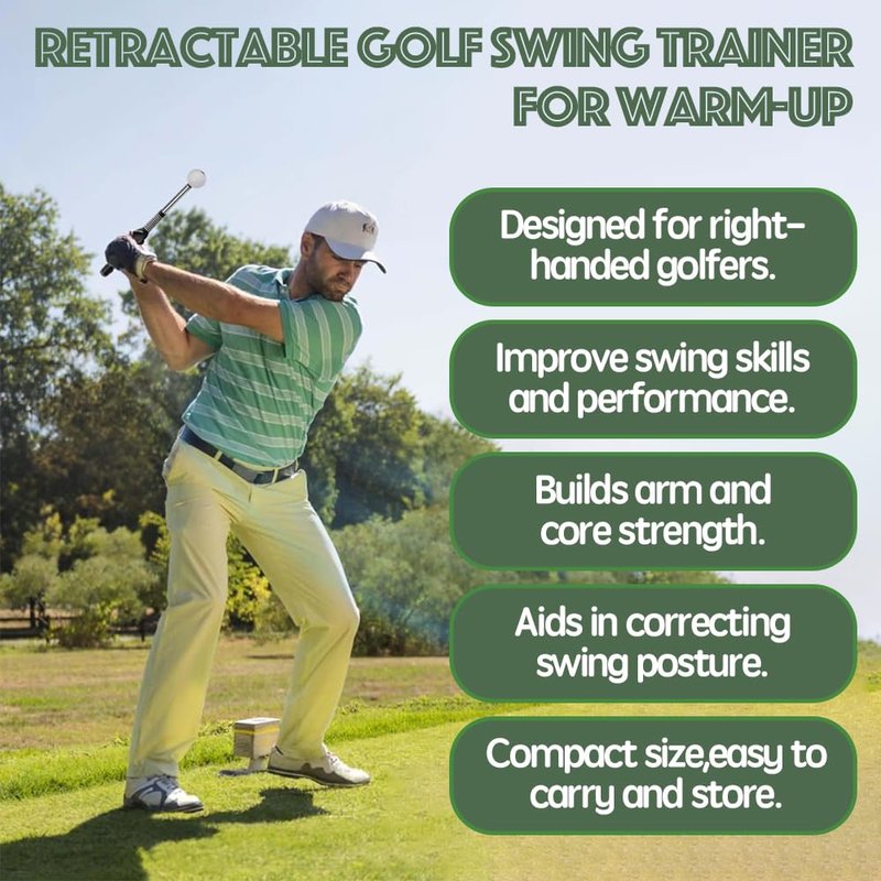 Onimento Retractable Golf Swing Trainer Right-Handed Click Stick Golf Grip Portable Grip Trainer with Click Feedback for Right Trainer Ideal for Beginners, Indoor & Outdoor Practice