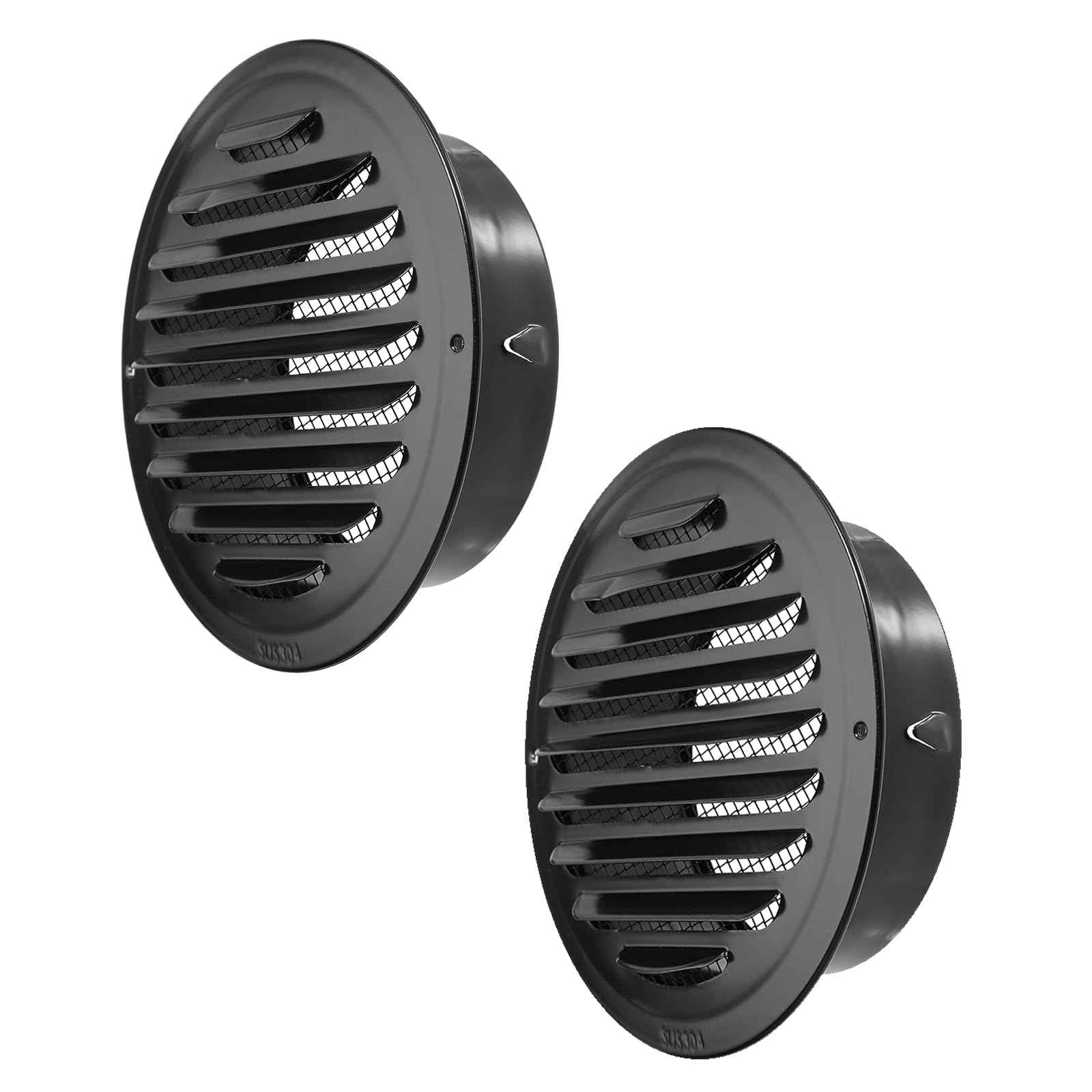 OGANAZI 2PCS 6 Inch Stainless Steel Air Vents Round Black Soffit Vent Cover Air Vent Flat Ducting Air Outlet with Built-in Fine Mesh for Kitchen, Bathroom, Garage, Office and Warehouse Ventilation