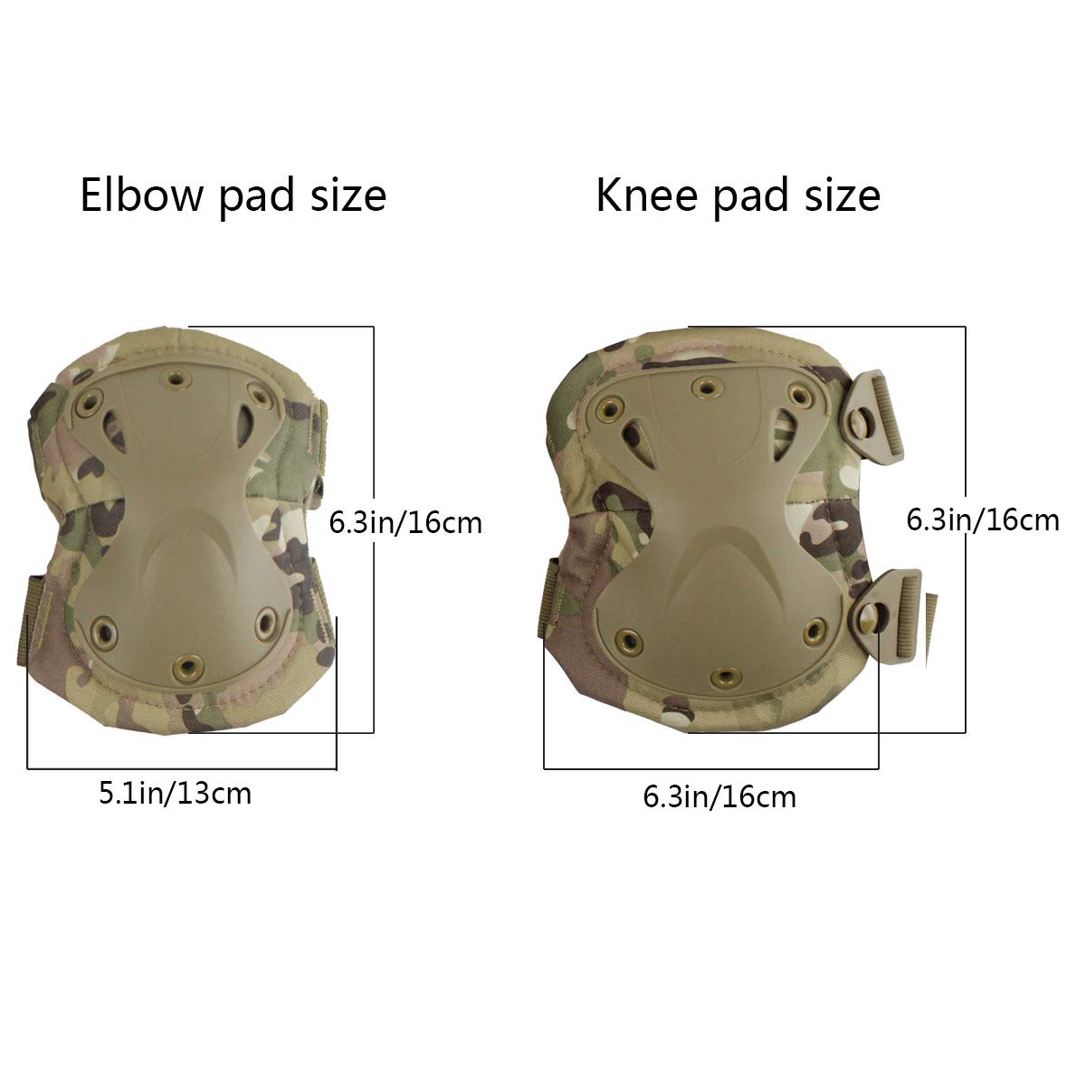 Tactical Combat Knee & Elbow Protective Pads Set for Outdoor CS Paintball Game Cycling Safety Skateboarding Gear Skates Knee Protection Guard Pads (MC03)
