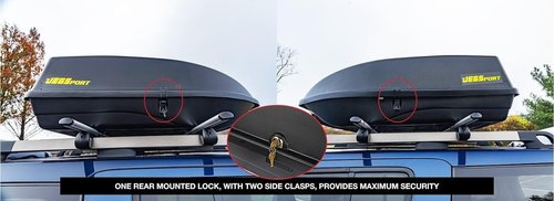 JEGS Rooftop Cargo Carrier for Car Storage - Large Roof Rack Cargo Carrier - Front Hinge/Rear Lock - Rear Opening Weatherproof Storage - Made in USA - 18 Cubic Ft - 110 Lb Capacity - Aero Design