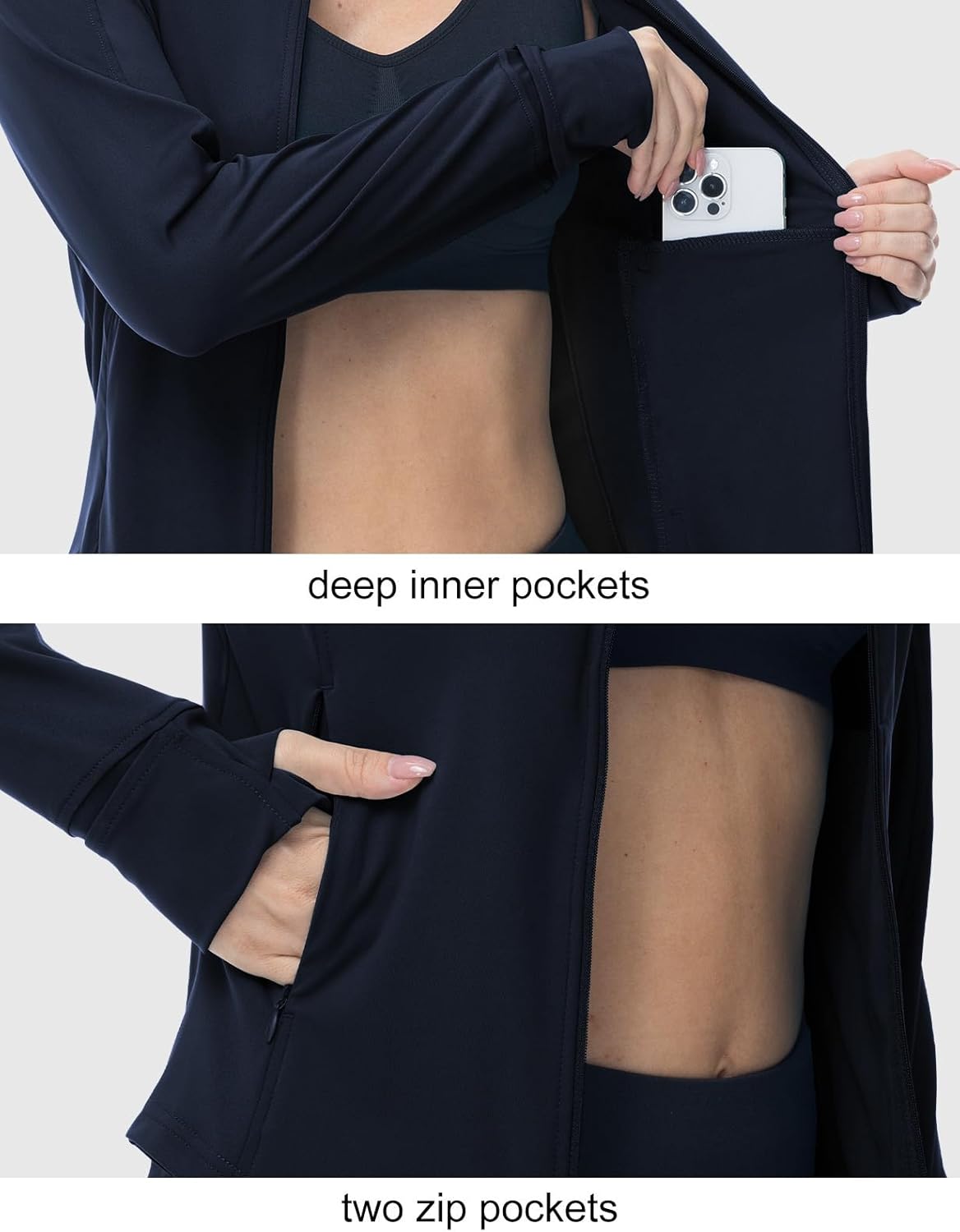 BGOWATU Women's Lightweight Workout Jacket - Zip-Up Athletic Jacket with Thumb Holes
