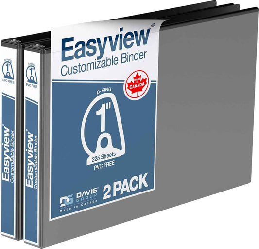 Easyview Premium 1-Inch D-Ring Binders with Clear-View Covers, Spreadsheet-View Binders for School, Office, or Home, 11 Inches by 17 Inches, Pack of 2, 1", BlackD-