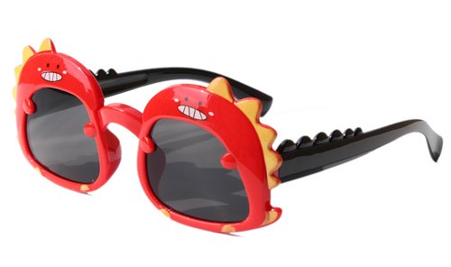 EYEGLASSTOR Dinosaur Cartoon Toddler Sunglasses for Kids Aged 2-6, Red & Black Dark Lenses, UV400 Protection, Secure Fit for Outdoor Play